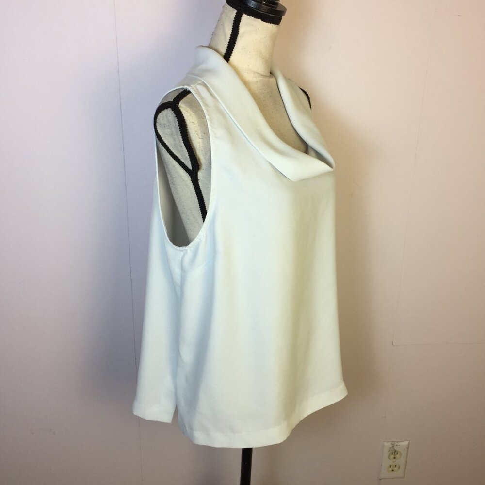 Vince Camuto Blouse Top Size L Womans Light Blue Sleeveless Cowl Neck Chiffon - Picture 2 of 12